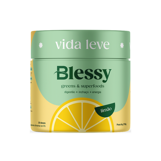 Pote de Blessy Greens & Superfoods sabor Limão, 210g, 30 doses