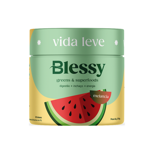 Pote de Blessy Greens & Superfoods sabor Melancia, 210g, 30 doses