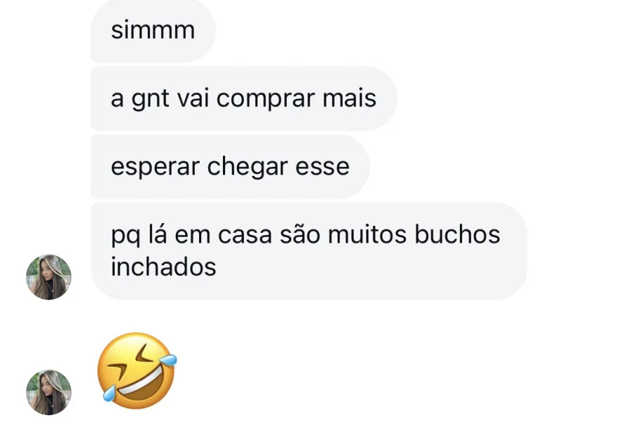 Depoimento de cliente que diz que vai comprar mais porque em casa ha várias pessoas inchadas.