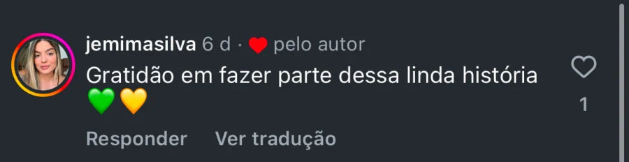 Depoimento de cliente que demonstra gratidão por fazer parte da história da marca.