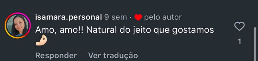 Depoimento de cliente que elogia a proposta natural do produto.