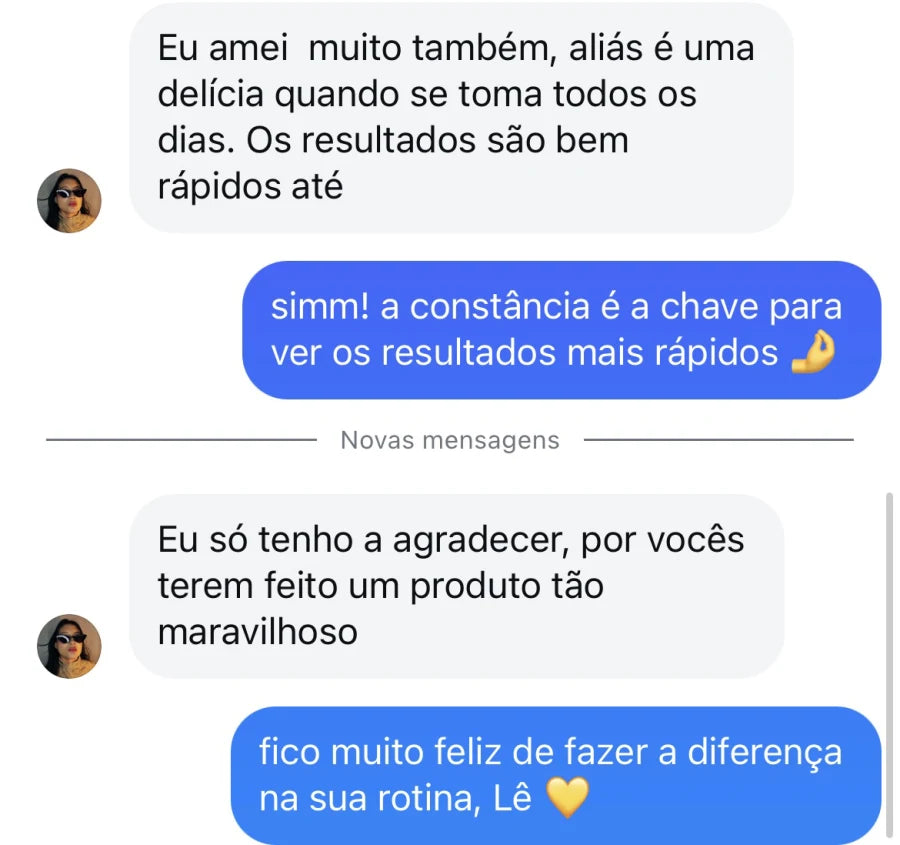 Depoimento de cliente que diz que os resultados são rápidos e agradece por um produto maravilhoso.