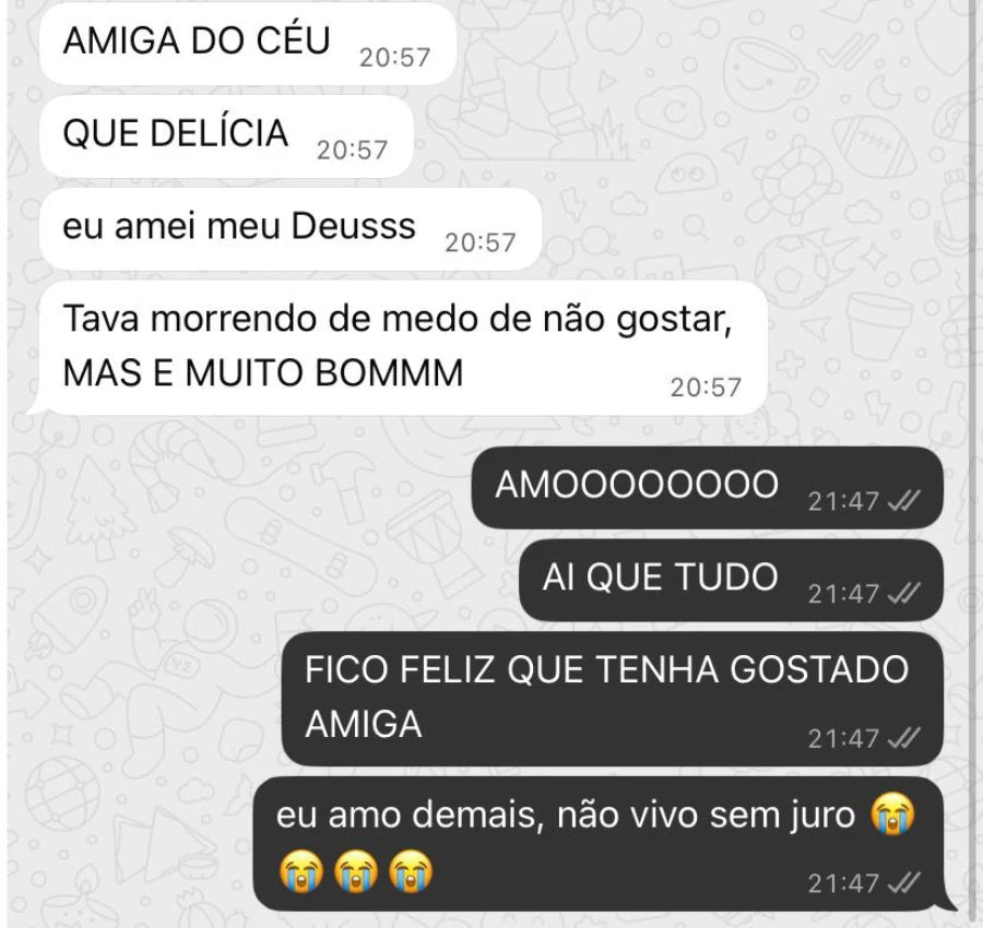 Depoimento de cliente que tinha medo de não gostar do sabor, mas achou delicioso e diz que não vive sem.