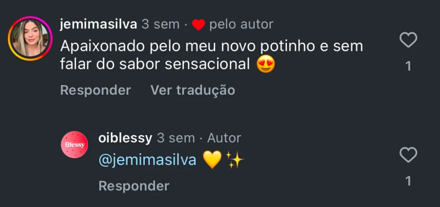 Depoimento de cliente que diz estar apaixonada pelo novo potinho e elogia o sabor sensacional.