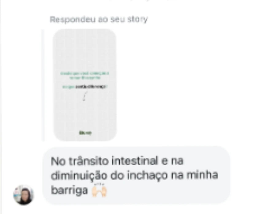 Depoimento de cliente que relata melhora no trânsito intestinal e diminuicao do inchaço na barriga.